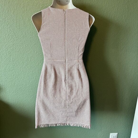 Ann Taylor Loft NEW Tweed Jacquard Fringe Hem Dress Pink Printed Small Petite - Picture 2 of 3